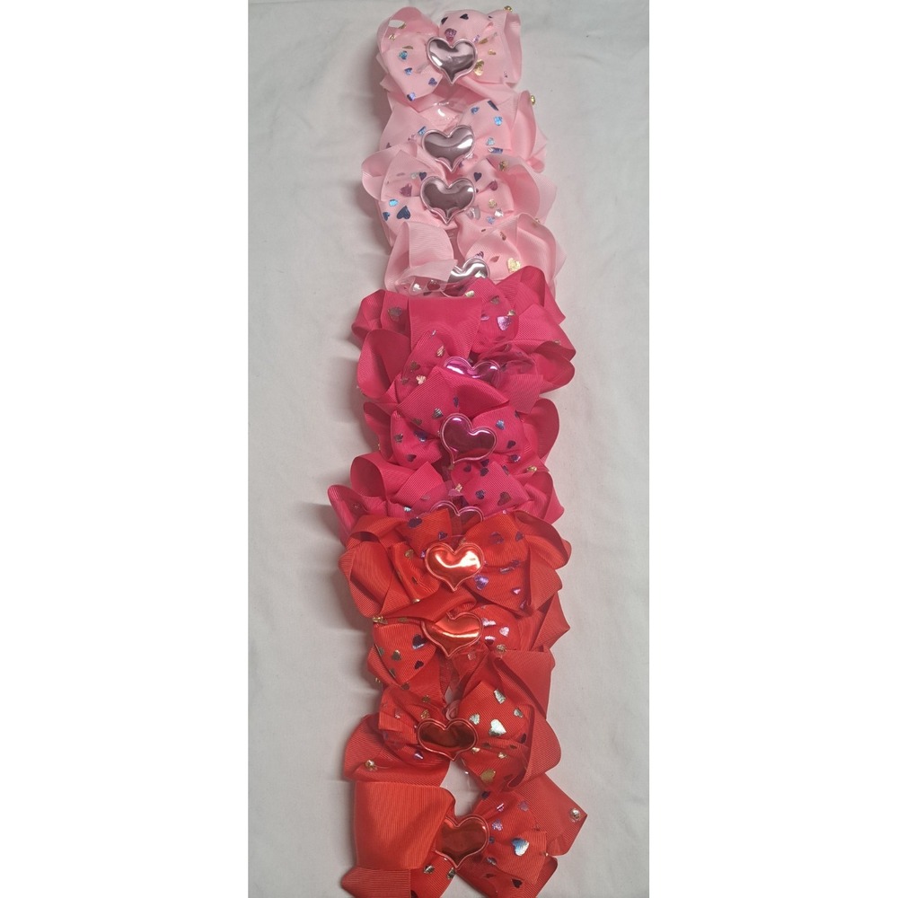 Boutique Heart Hair Bows 12pc Pink Red Glitter Heart Alligator Clips Girls New